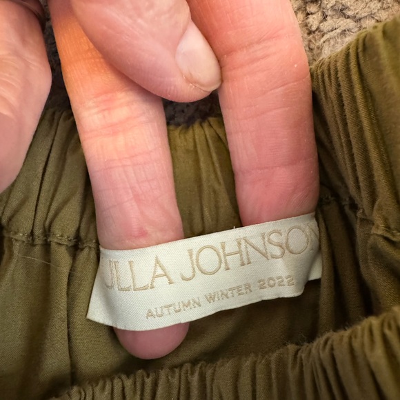 Ulla Johnson Martine Olive Green Fit Flare Puff Sleeve Off Shoulder 8 $325 - Picture 9 of 10